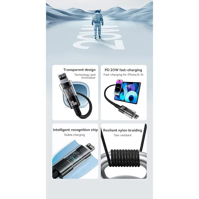 Кабель Baseus Gem Fast-Charging Cable Type-C to Lightning 20W 1m P10373001311-00 Blue - фото 3