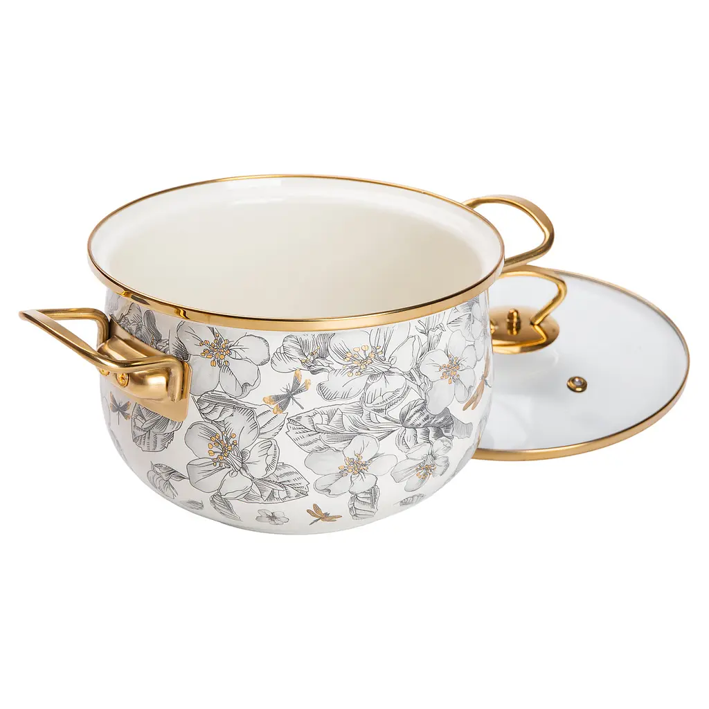 Каструля емальована 3,5 л зі скляною кришкою, flowers Yiwu HP-2-106 - фото 2