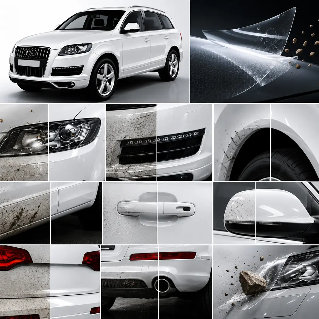 Антигравійна захисна бронеплівка за лекалами для Audi Q7 4L 2005-2015 - передній бампер - фото 3