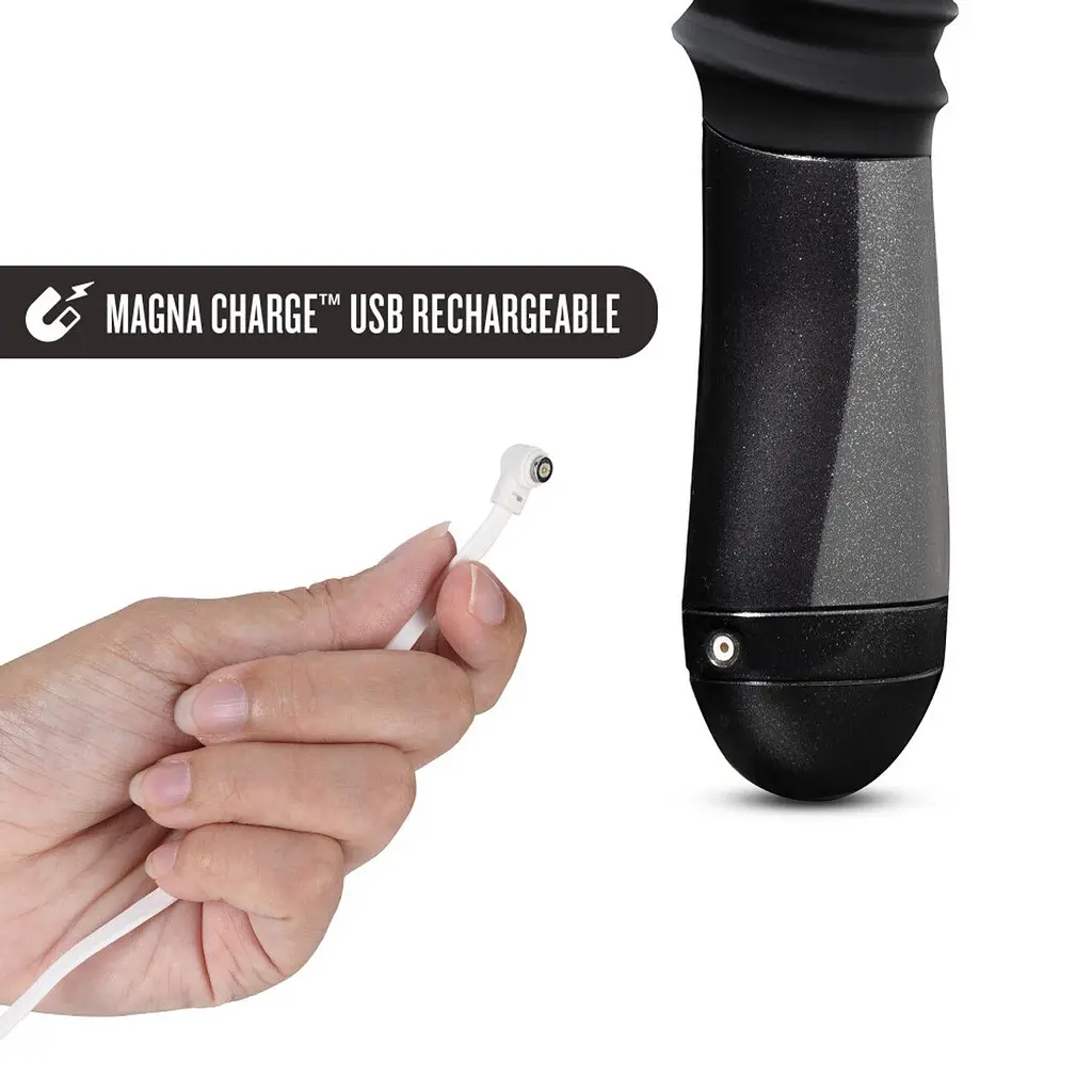 Пульсатор Blush Temptasia - Lazarus Thrusting Dildo - Black, ребристий стовбур, 3 швидкості - фото 3