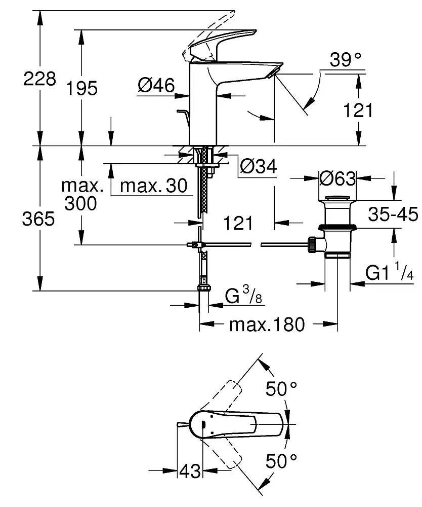 Смеситель для умывальника M-Size Grohe Eurosmart 233222433 Черный матовый - фото 4