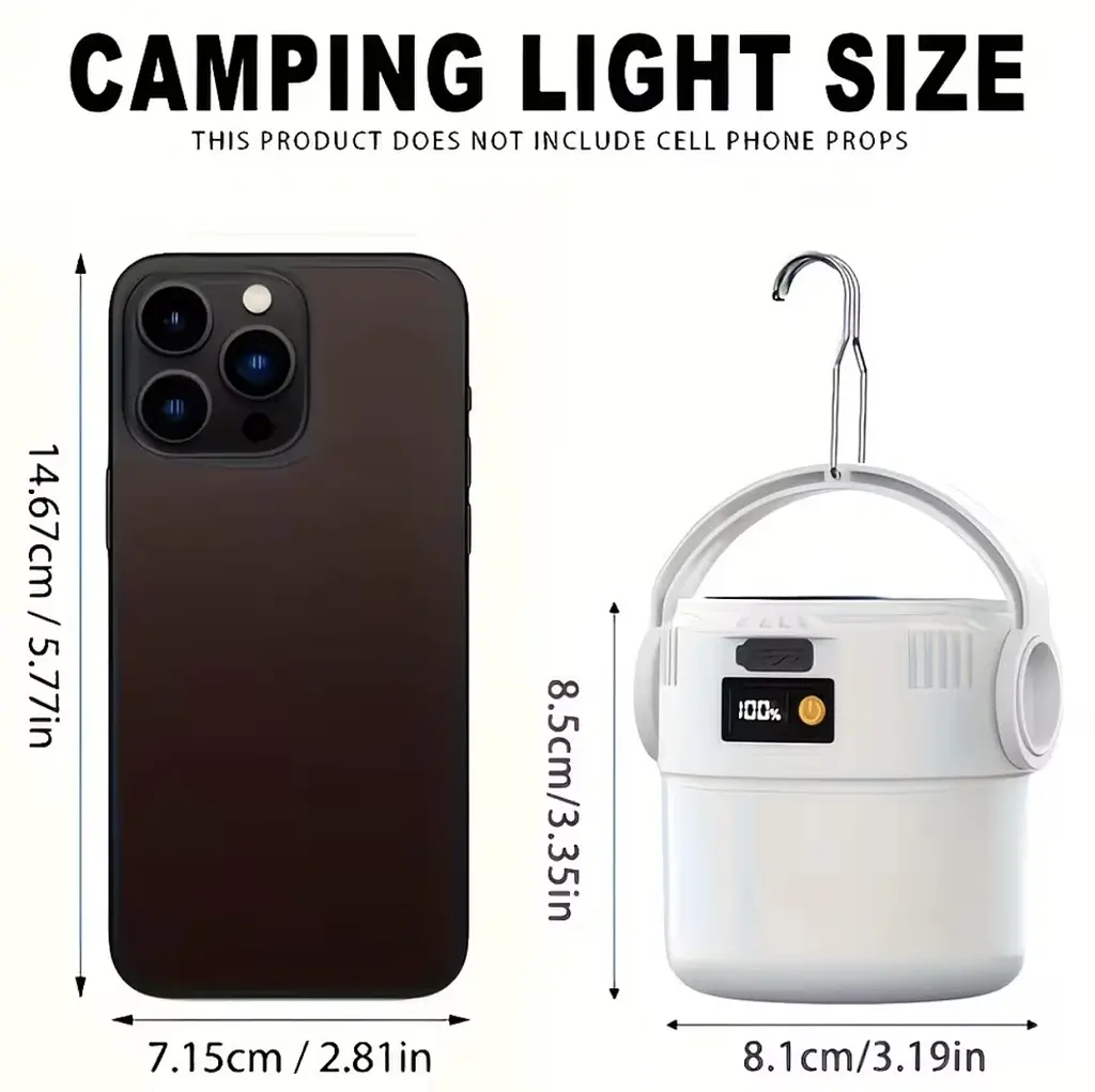 Кемпінговий ліхтар 2-в-1 на сонячній батареї та USB, 360° LED, з підвісом і дисплеєм заряду - фото 12