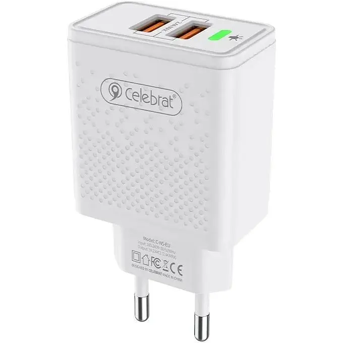 Зарядний пристрій Celebrat C-N5 2.4A 2USB + Type-C Cable White - фото 5