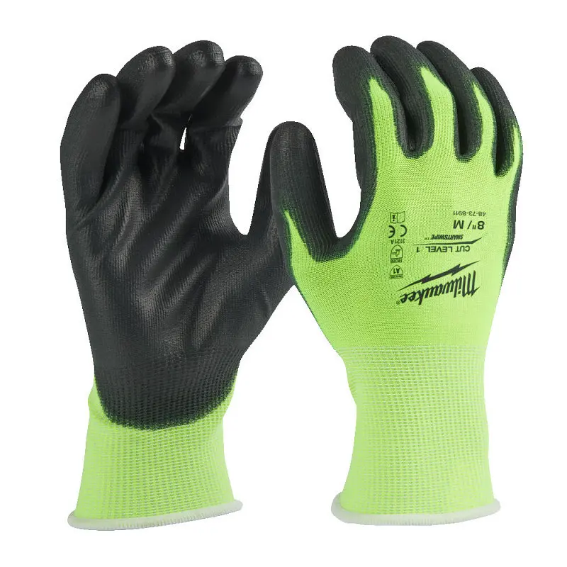 Рукавиці робочі сигнальні Hi-Vis Milwaukee з опором порізам 1/A рівня розмір 8/M