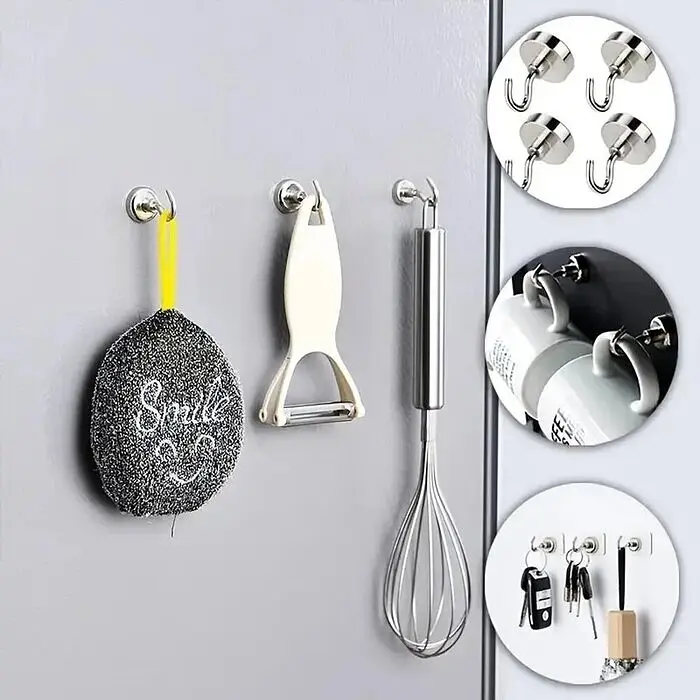 Набор магнитных крючков Semi Magnetic hooks Strong, 10 шт - Silver - фото 2