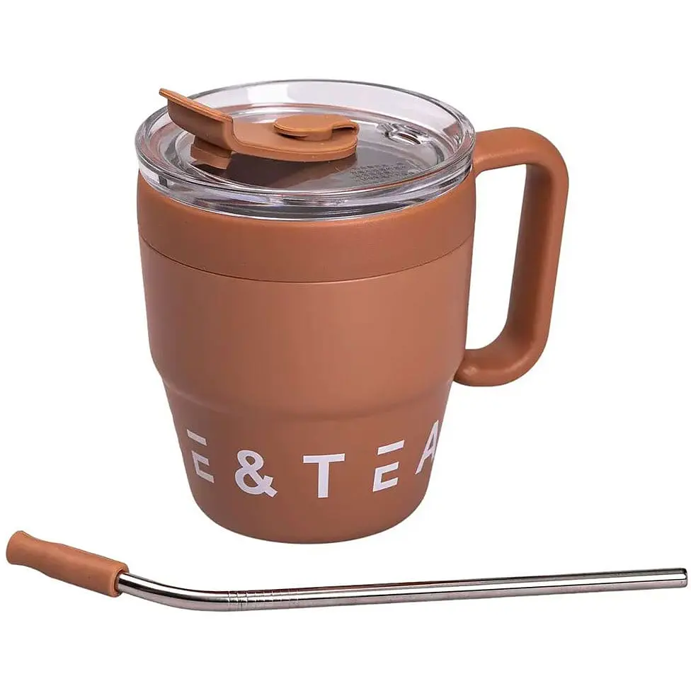 Термокружка Coffee & Tea 480 мл с трубочкой и двойным открыванием, коричневый Yiwu HP-14-23BR - фото 3