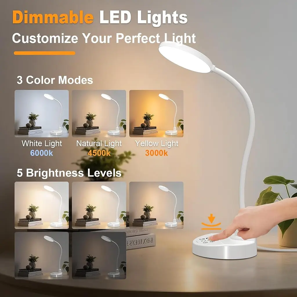Настільний LED світильник 15W з USB портами, 3 режимами освітлення та таймером - фото 4