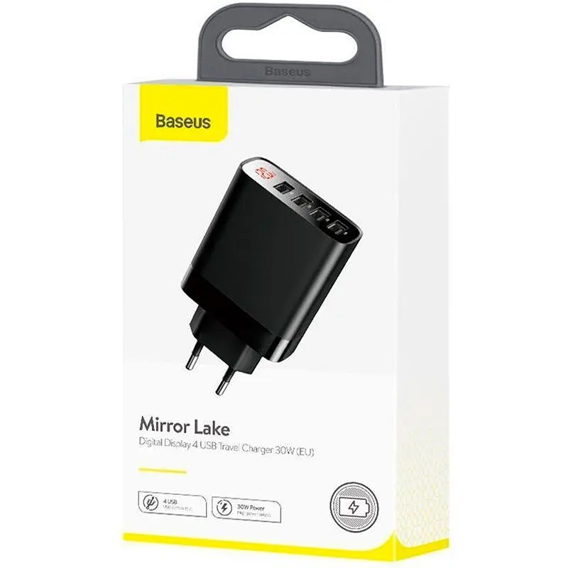 Мережевий зарядний пристрій Baseus Xiaomirror Lake Digital Display 4USB 2.4A CCJMHB-B01 Black - фото 4