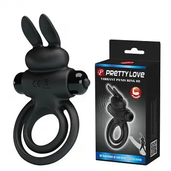 Віброкільце Pretty Love Vibro Penis Ring Bunny III Black, 9.7х4 см (чорний)