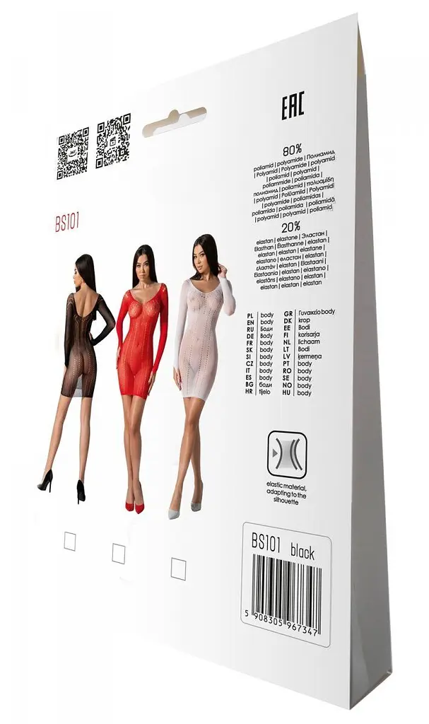 Напівпрозора мінісукня Passion BS101 One Size, black, рукави-мітенки - фото 7