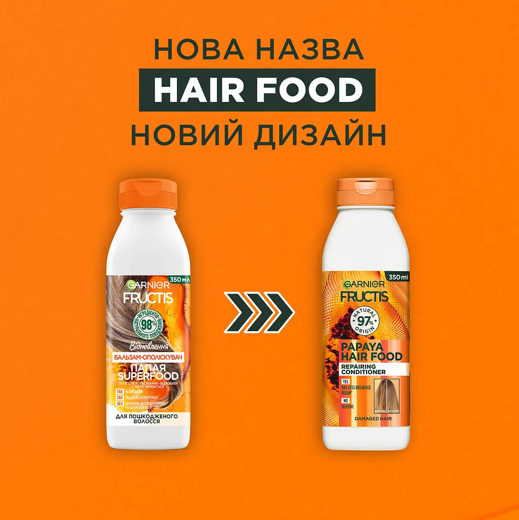 Бальзам-ополіскувач Garnier Fructis Hair Food Papaya для пошкодженого волосся 350 мл - фото 3
