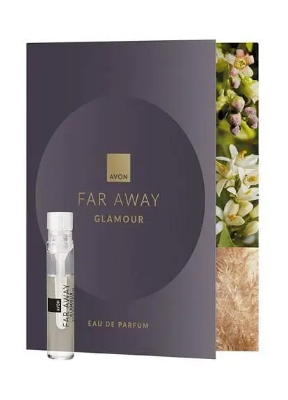 Открытка с пробным образцом парфюмерной воды Avon Far Away Glamour, 0,6 мл