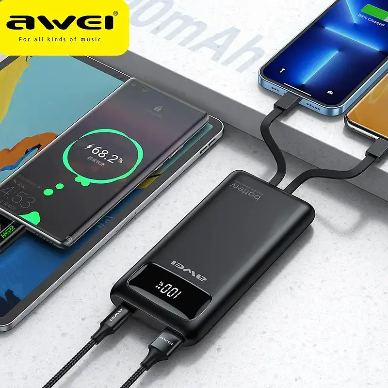 Дополнительная батарея – портативный аккумулятор Awei P169K 20000 mAh 22 W с 2 кабелями - фото 5