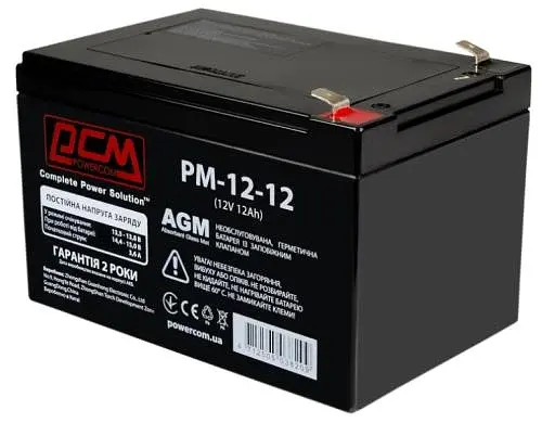 Акумуляторна батарея PowerCom, 12V, 12 Агод, AGM, T2, 150x100x100 мм, 3.9 кг (PM1212AGM) - фото 2