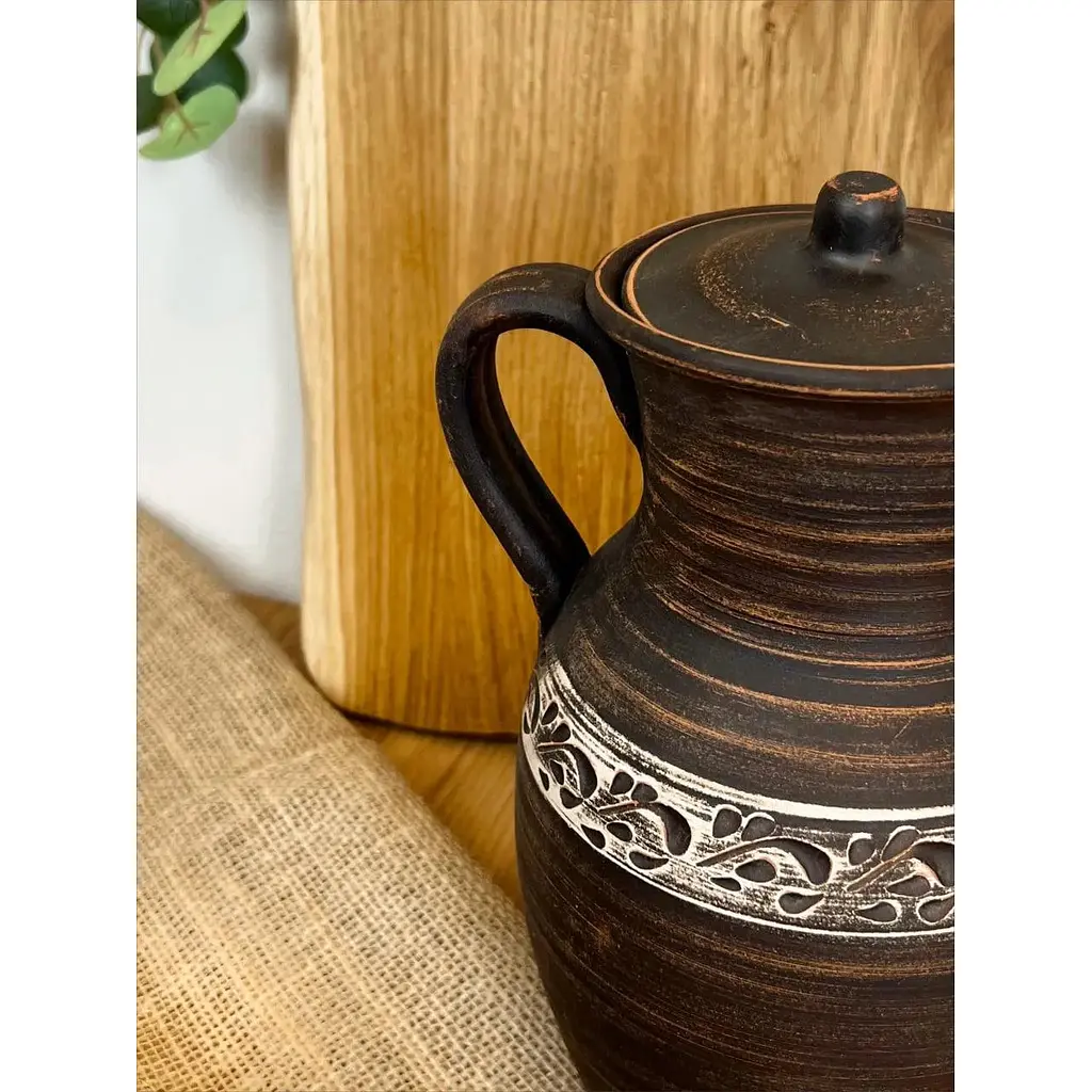 Кувшин 2,5 литра керамический (глиняный) резной с ручкой  - фото 8