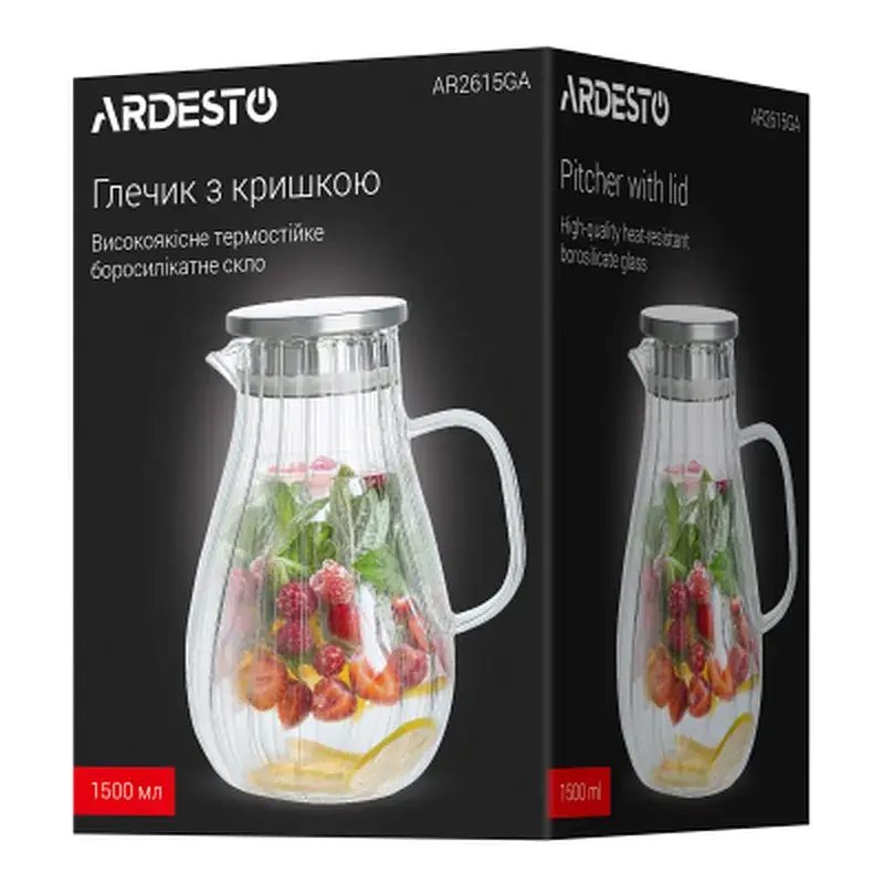 Глечик ARDESTO Iceberg, 1500мл, боросилікатне скло, нержавіюча сталь, прозорий (AR2615GA) - фото 5