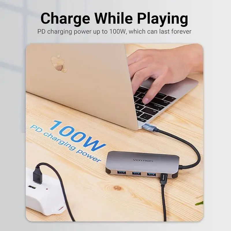 Док-станція USB3.1 Type-C - HDM/USB 3.0х3//PD 100W 5-in-1 Vention (THFHB) - фото 4