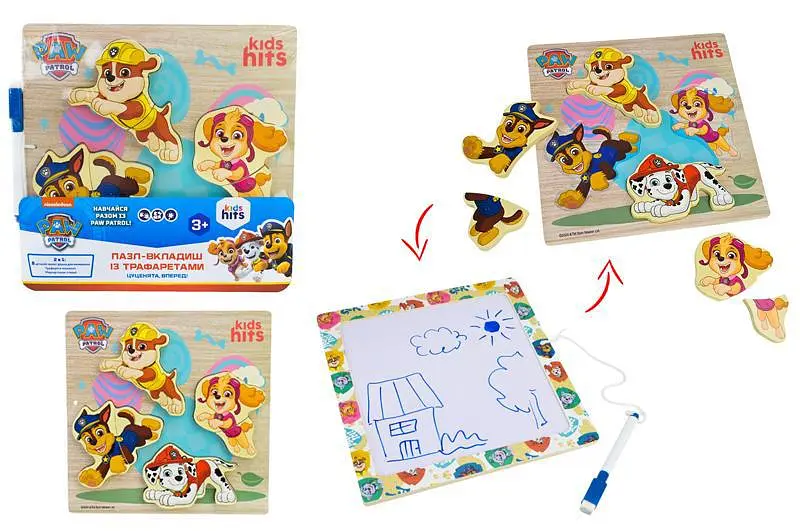 Дерев'яна розвиваюча іграшка KidsHits Paw Patrol набір для творчості з вкладишами та трафаретами 3 - фото 2