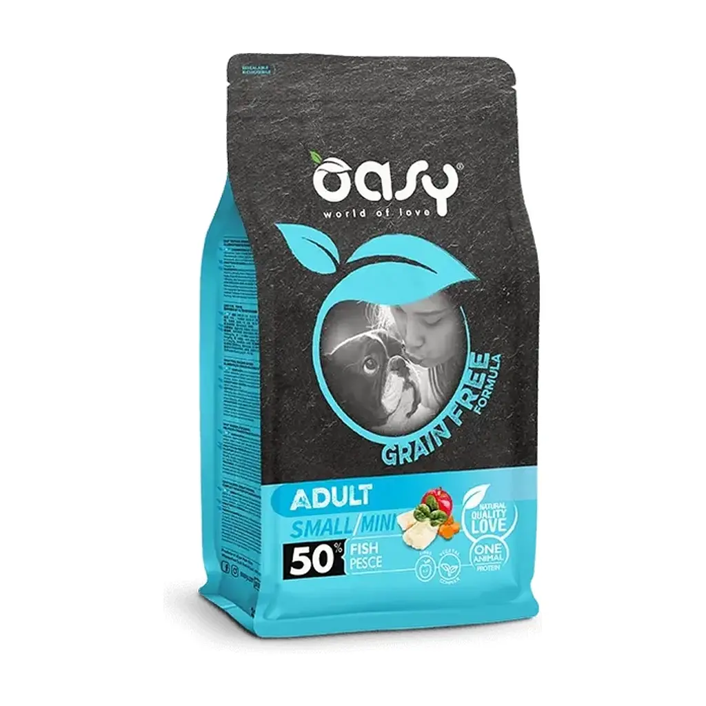 Сухий корм для собак Oasy Dog Grain Free Small/Mini риба з яблуком та бататом 2.5 кг (8053017347547)
