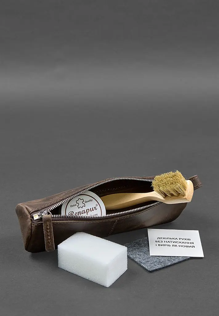 Набір для догляду за шкіряними виробами у шкіряному чохлі темно-коричневий - фото 3