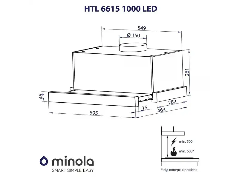 Витяжка вбудована Minola HTL 6615 WH 700 LED - фото 5