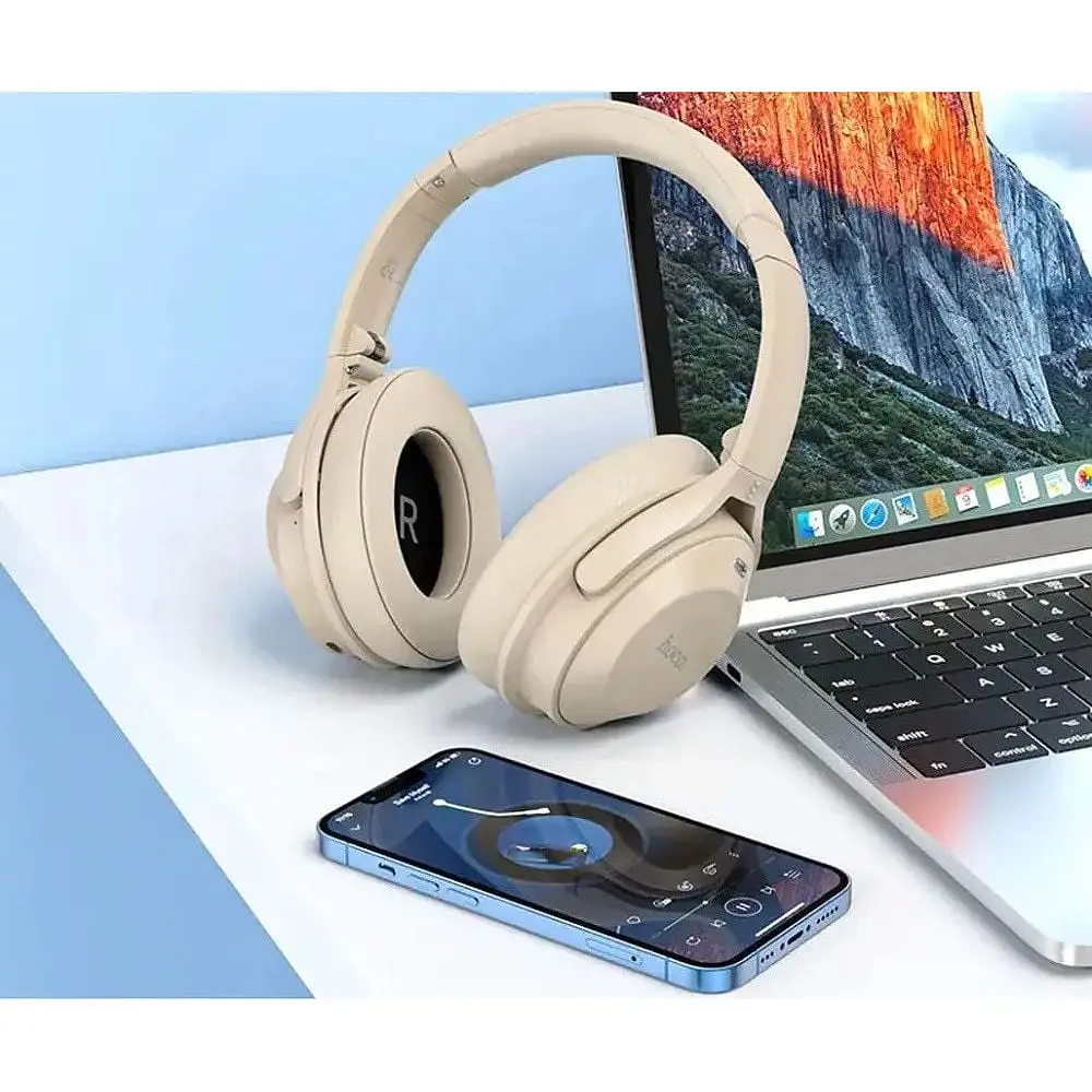 Навушники Bluetooth Hoco W37 Sound Active Noise бежеві - фото 3