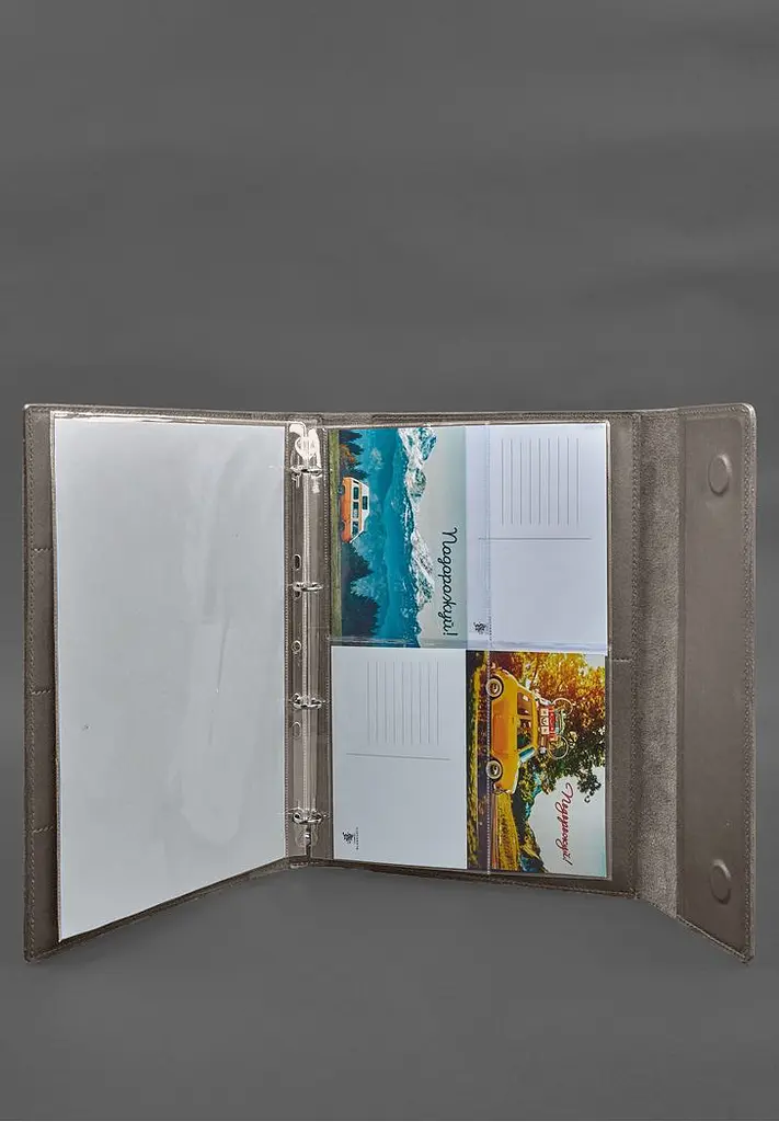 Кожаная папка для документов "Семейная" А4 на сегрегаторе с файлами темно-бежевая - фото 8