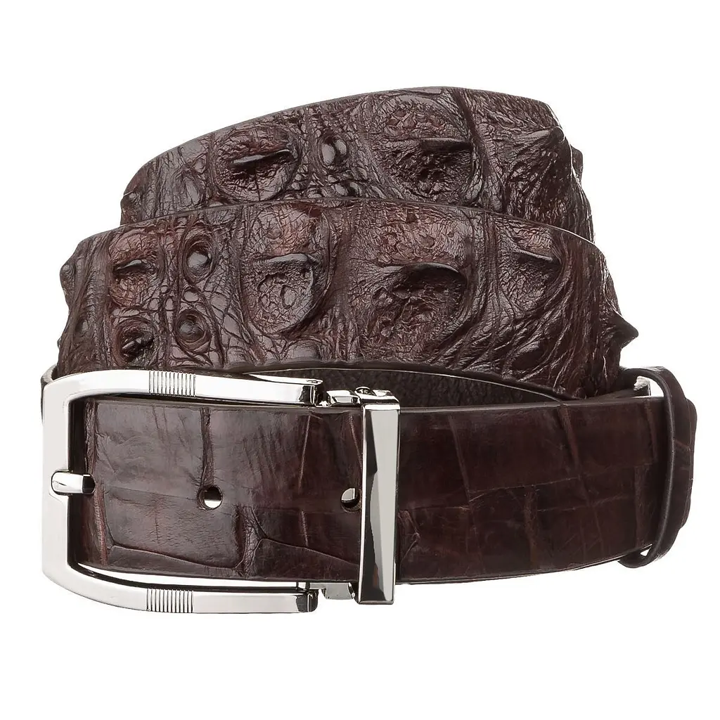 Ремінь чоловічий з натуральної шкіри крокодила коричневий CROCODILE LEATHER 18178 100 см - фото 5