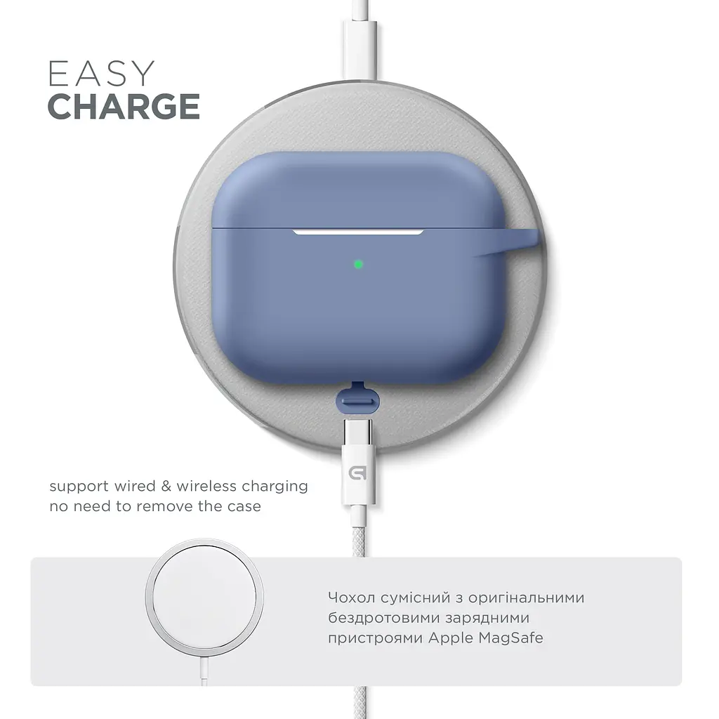 Силіконовий чохол для навушників Apple AirPods Pro, Hang Case, фіолетовий, ультратонкий захисний кейс товщиною 2 мм, захист від подряпин, пилу та ударів, компактний, з карабіном для кріплення, ArmorStandart (ARM56062) - фото 7