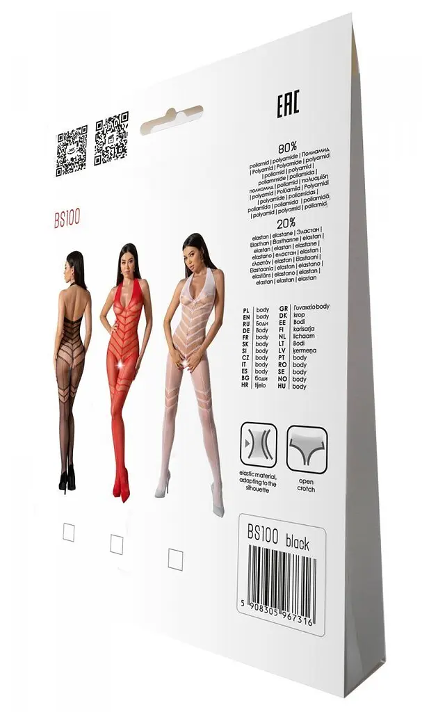 Бодістокінг з плетінням на животику Passion BS100 One Size, black, декоративний шов, з доступом - фото 7