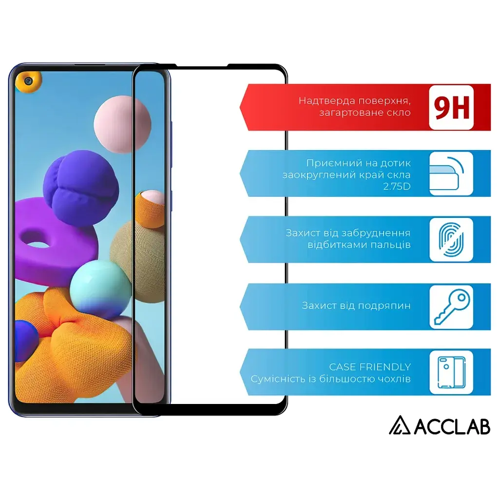Скло захисне ACCLAB Full Glue Samsung A21s Black (1283126508547) - фото 3