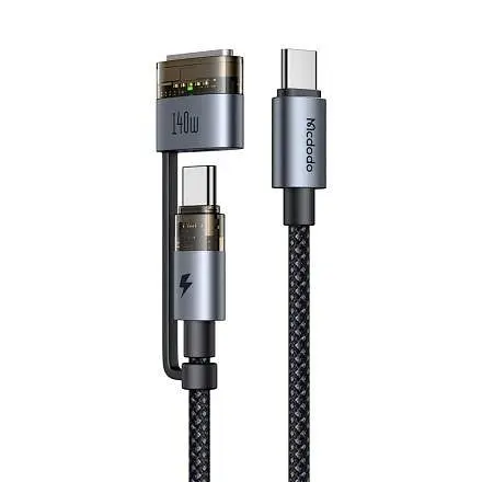 Кабель McDodo 140W 2 in 1 USB-C to USB-C+ Magsafe 3 Cable 2m Чорний