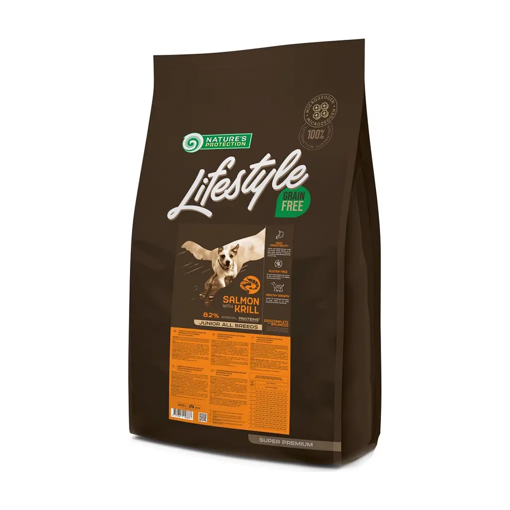 Сухий корм для собак Nature's Protection Lifestyle Grain Free Salmon, Krill Junior All Breeds 10 кг (NPLS45687)