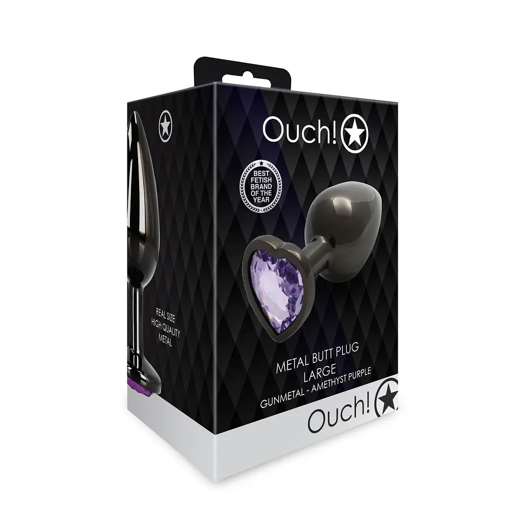Анальна пробка Ouch! Heart Gem Butt Plug Large, 9.3 см (чорний) - фото 8