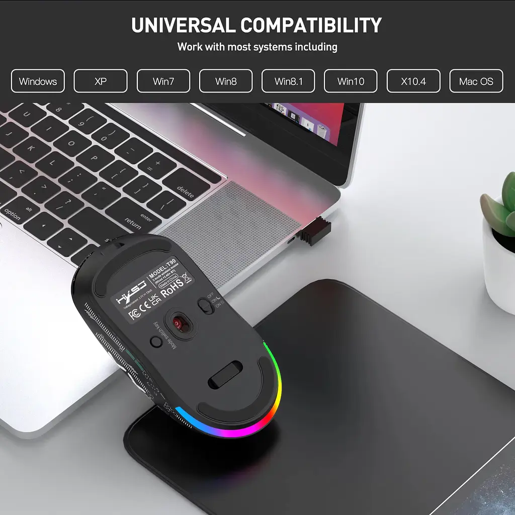 Компьютерная мышь HYSJ Т90 беспроводная бесшумная с аккумулятором 2,4G+Bluetooth Black - фото 2