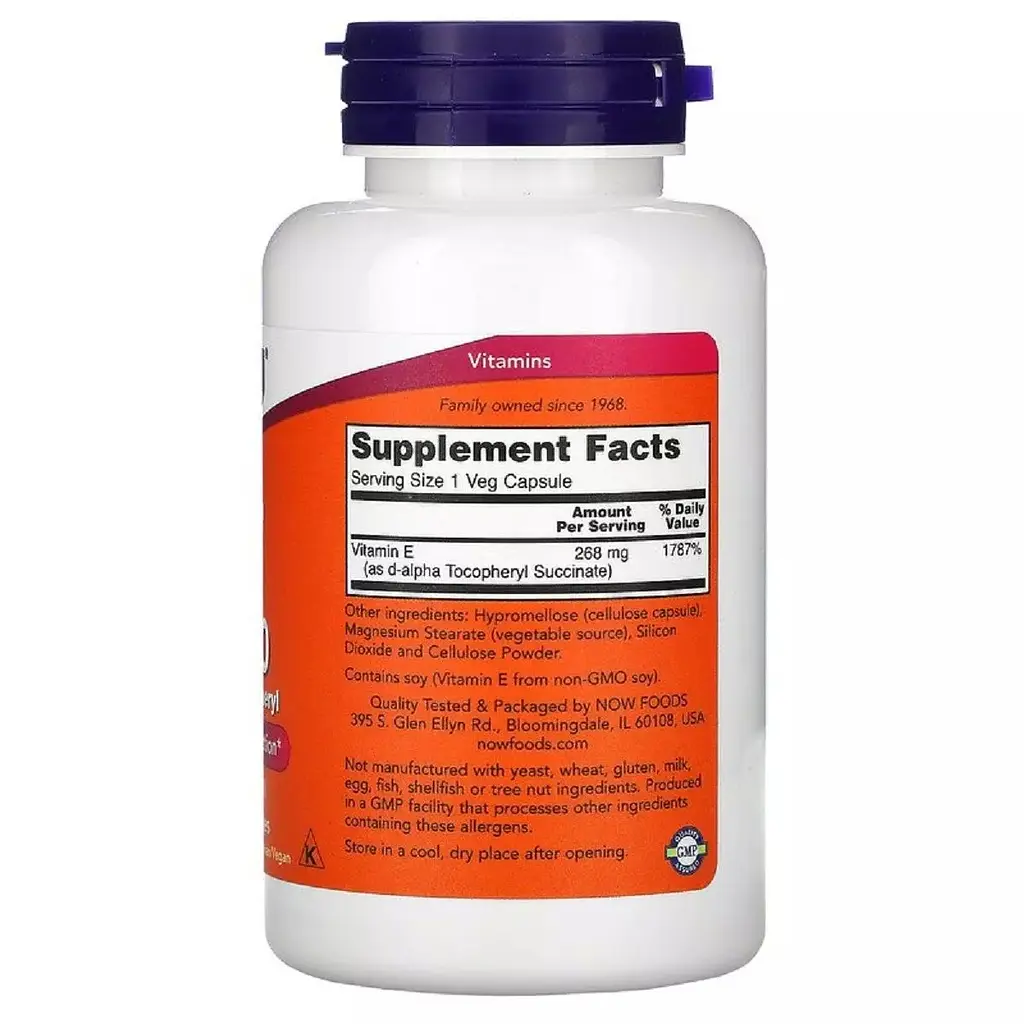 Витамин Vegetarian Dry E-400 Now Foods 100 вегетарианских капсул - фото 2