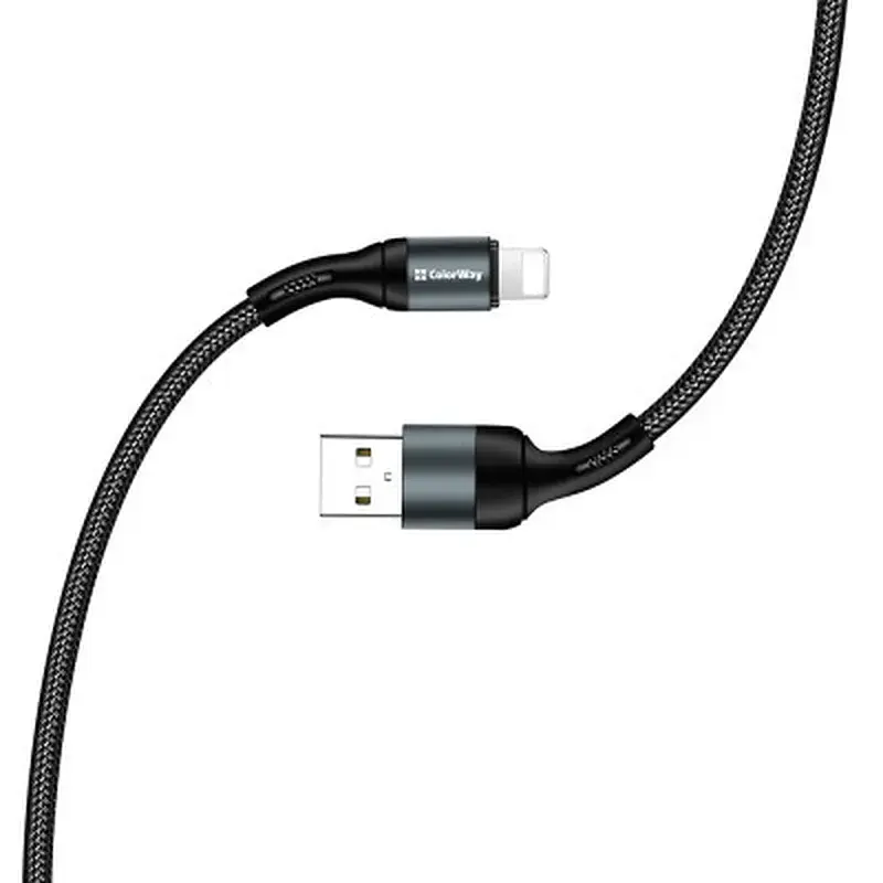 Дата кабель USB 2.0 AM to Lightning 1.0m nylon black ColorWay (CW-CBUL045-BK) - фото 6