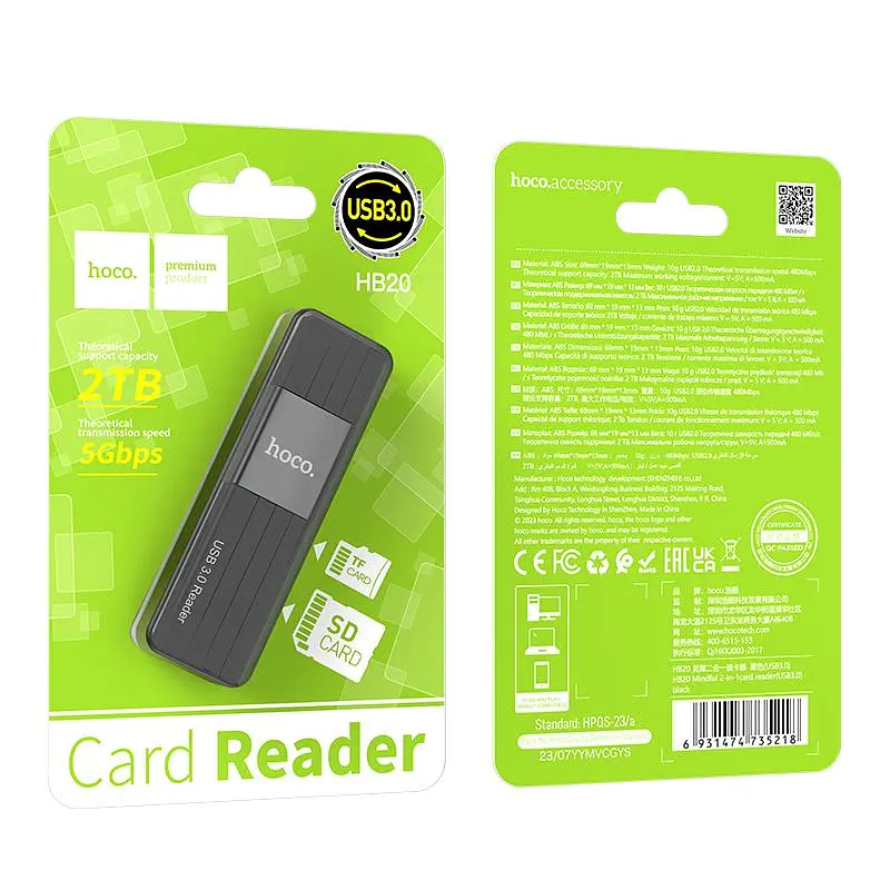 Кардрiдер Hoco HB20 Mindful 2-in-1card reader(USB3.0) Black (6931474735218) - фото 5