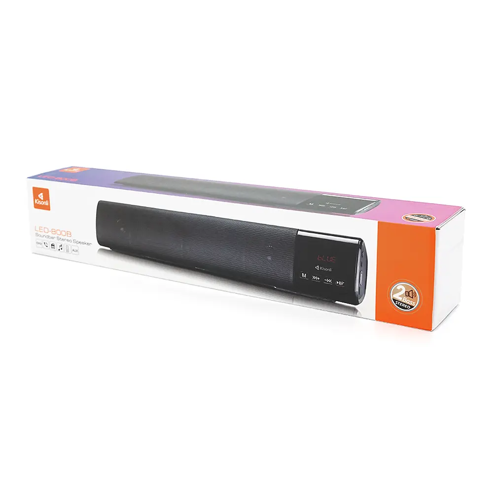 Колонка Kisonli LED-800B Bluetooth 5.0, 2х5W, 1200mAh, USB/TF/BT/FM/AUX/LCD, DC: 5V/1A, Black, BOX, Q30 - фото 2