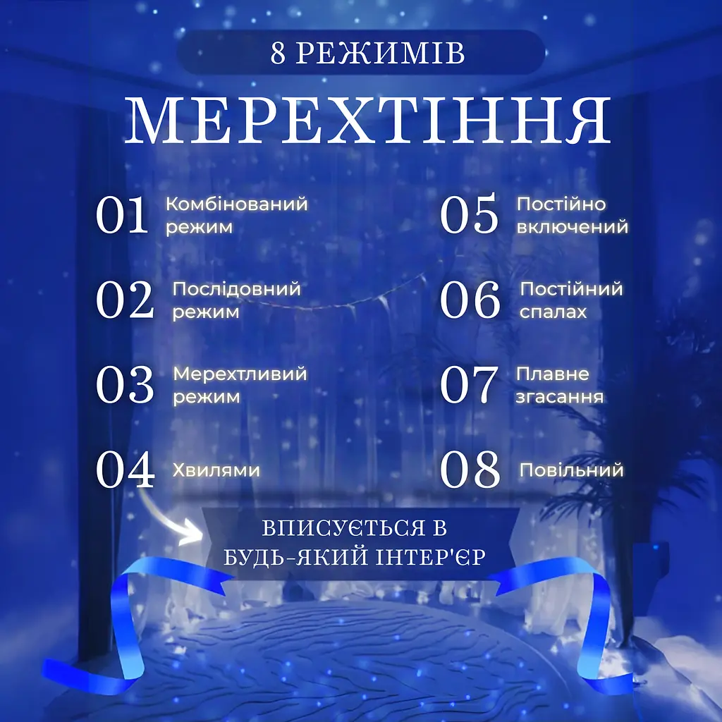 Гирлянда-штора GarlandoPro светодиодная 144 LED размер 3x2 м, синий (ZWM2320LEDBL) - фото 6