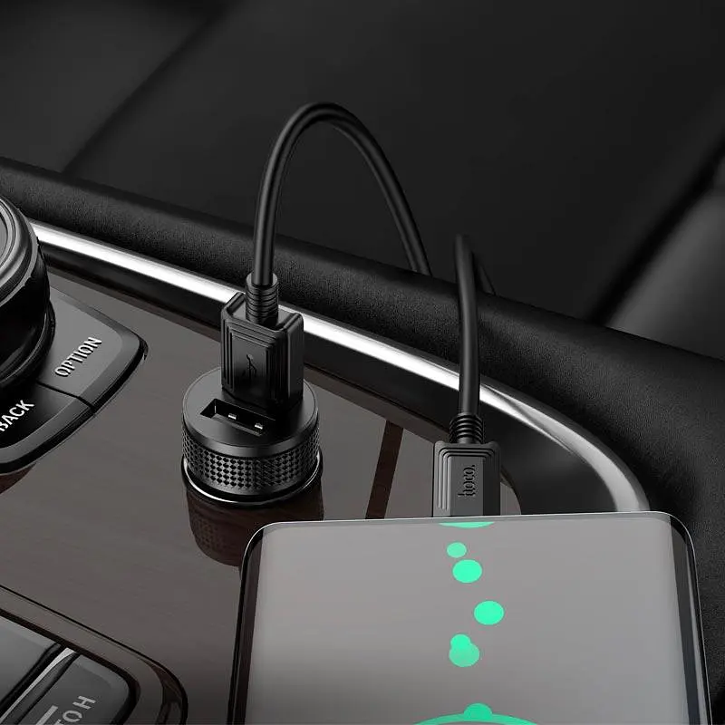 Адаптер автомобильный HOCO Type-C Cable Level dual port car charger Z49 2 USB 12 W черный - фото 5