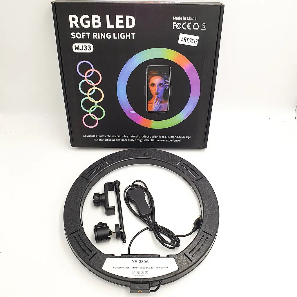 Кільцева LED лампа 33см RGB 8 кольорів з тримачем телефону та Штатив 200см кільцеве світло 14W RING LIGHT MJ33 (YR-330A) - фото 8