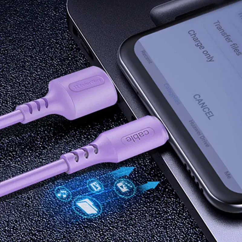 Дата кабель USB 2.0 AM to Lightning 1.0m soft silicone violet ColorWay (CW-CBUL044-PU) - фото 6