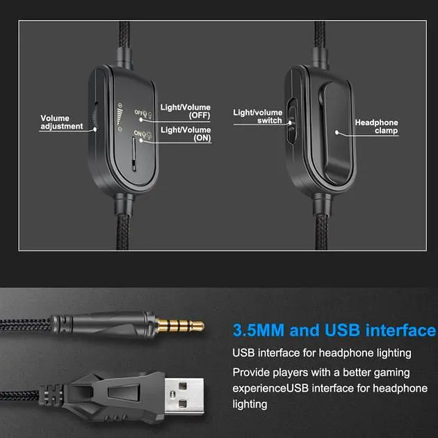 Проводная игровая гарнитура Onikuma Gaming K8, USB, 3.5mm, 2.2m, LED black - фото 3