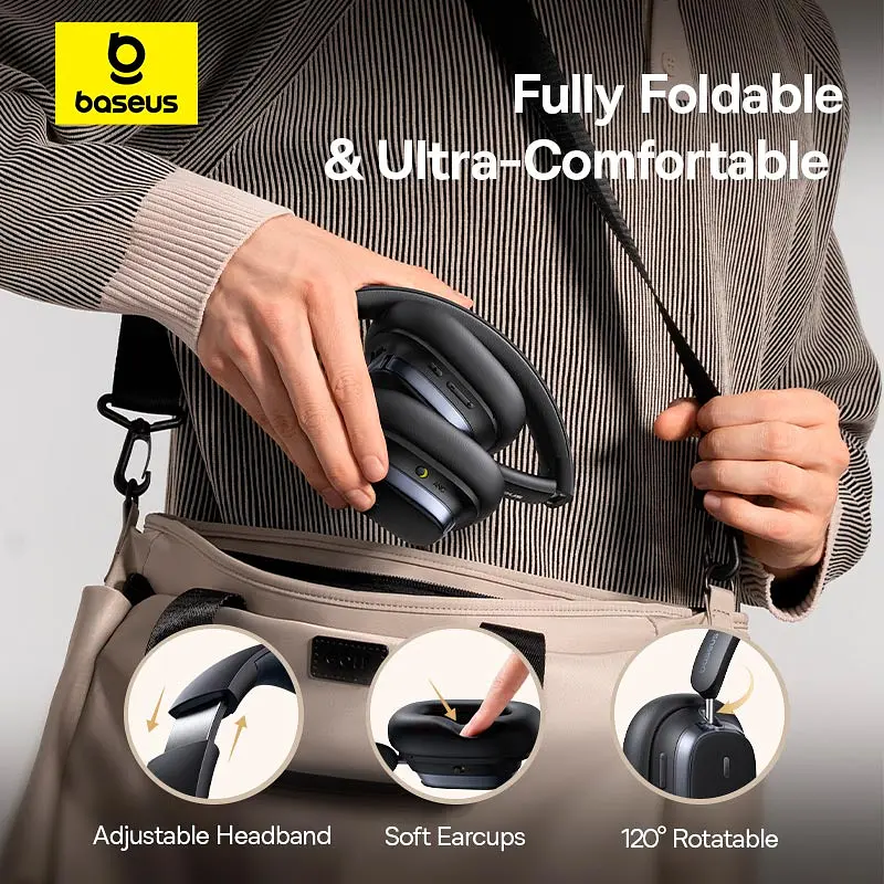 Накладные наушники Baseus Bowie H1s, Noise-Cancellation Wireless Headphones, BT5.4, ANC, 800mAh, 60h, 120h, black - фото 12