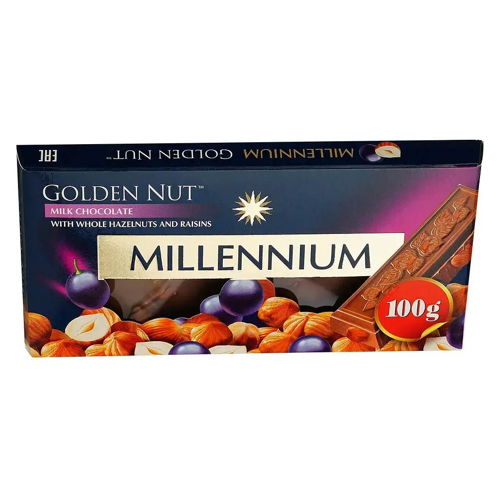 Шоколад молочний Millennium Gold з цілими лісовими горіхами та родзинками 100 г - фото 2