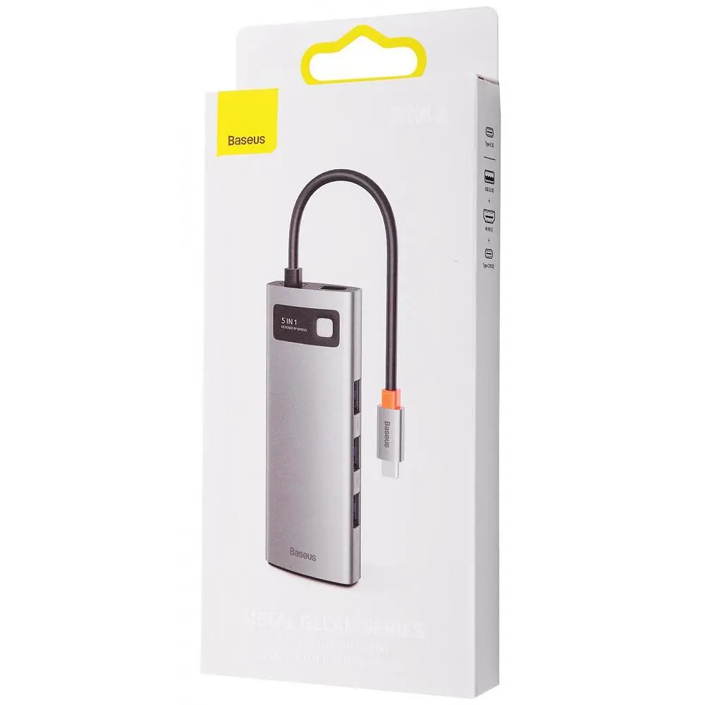 USB-Хаб Baseus USB-C Metal Gleam Series 5in1 Gray (CAHUB-CX0G) - фото 3
