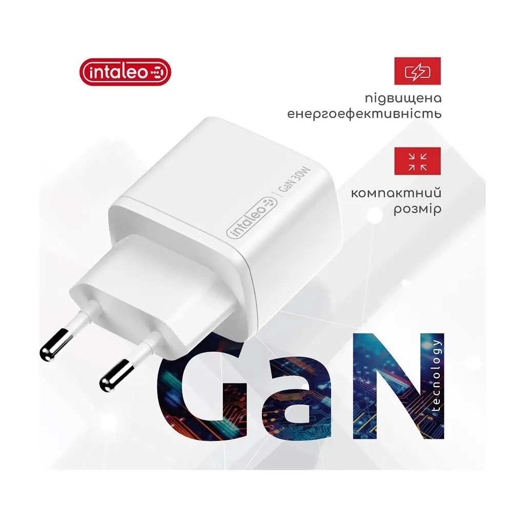 Зарядний пристрій Intaleo 30W GAN USB-C PD+USB-A QC 3.0 white (1283126578274) - фото 2