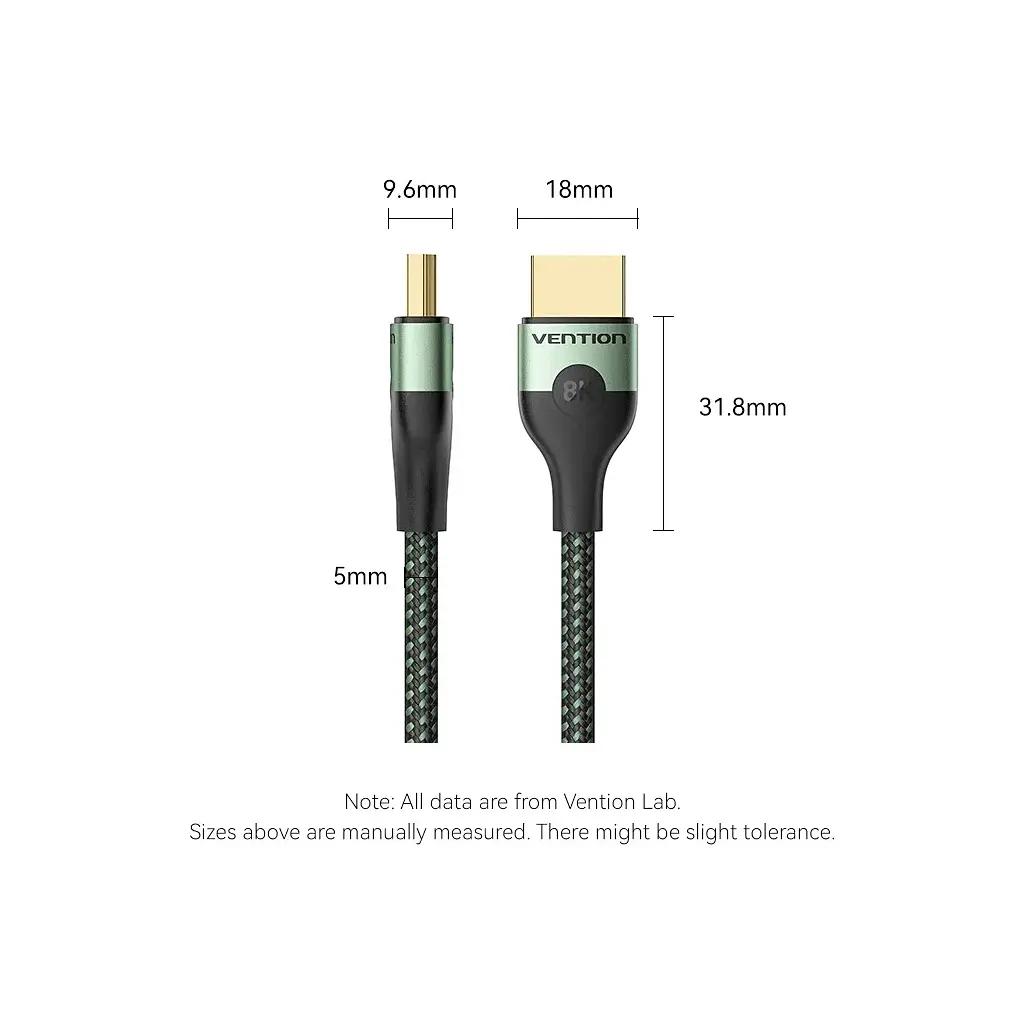Кабель мультимедійний HDMI M to HDMI M 1.5m 8K60Hz ultra thin cotton braided green Vention (ALOGG) - фото 2