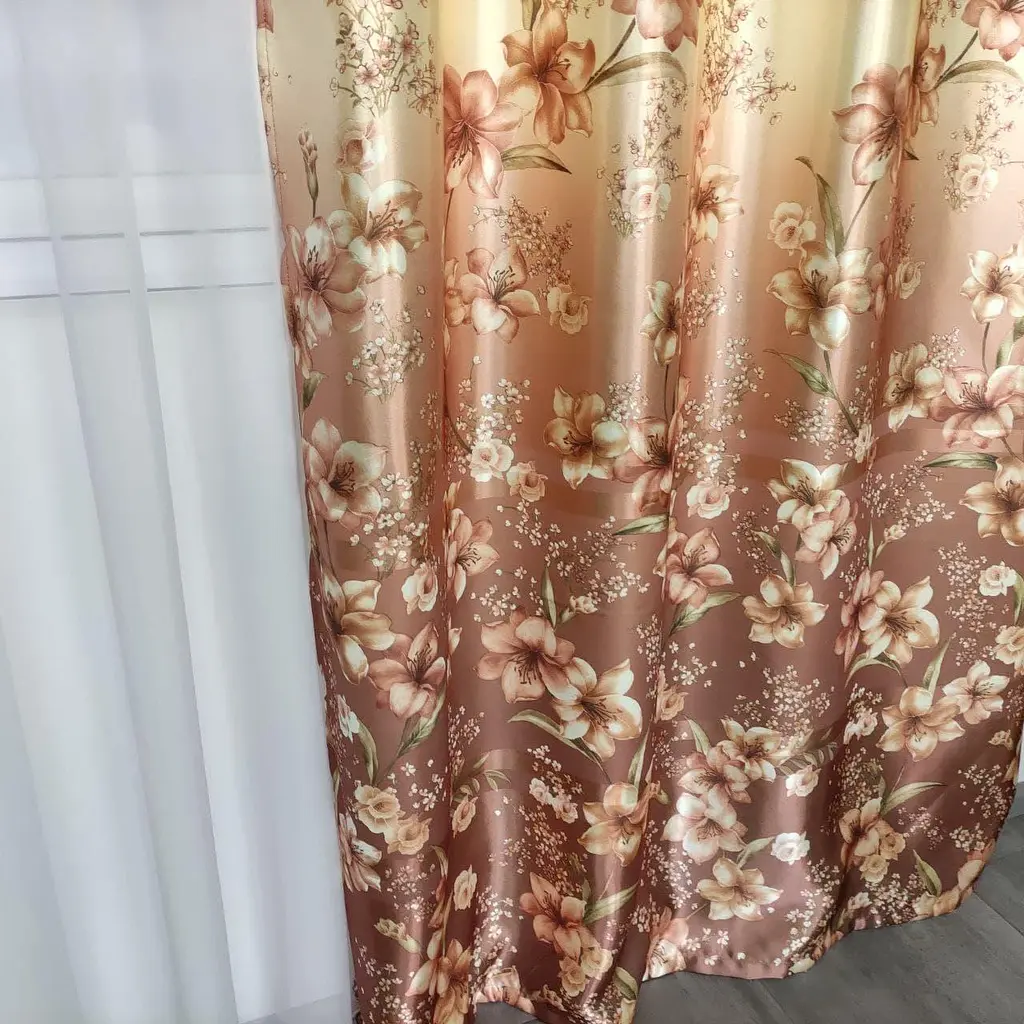 Атласні штори коричневого кольору з ліліями 150х270 ALBO pbe0052927 - фото 9